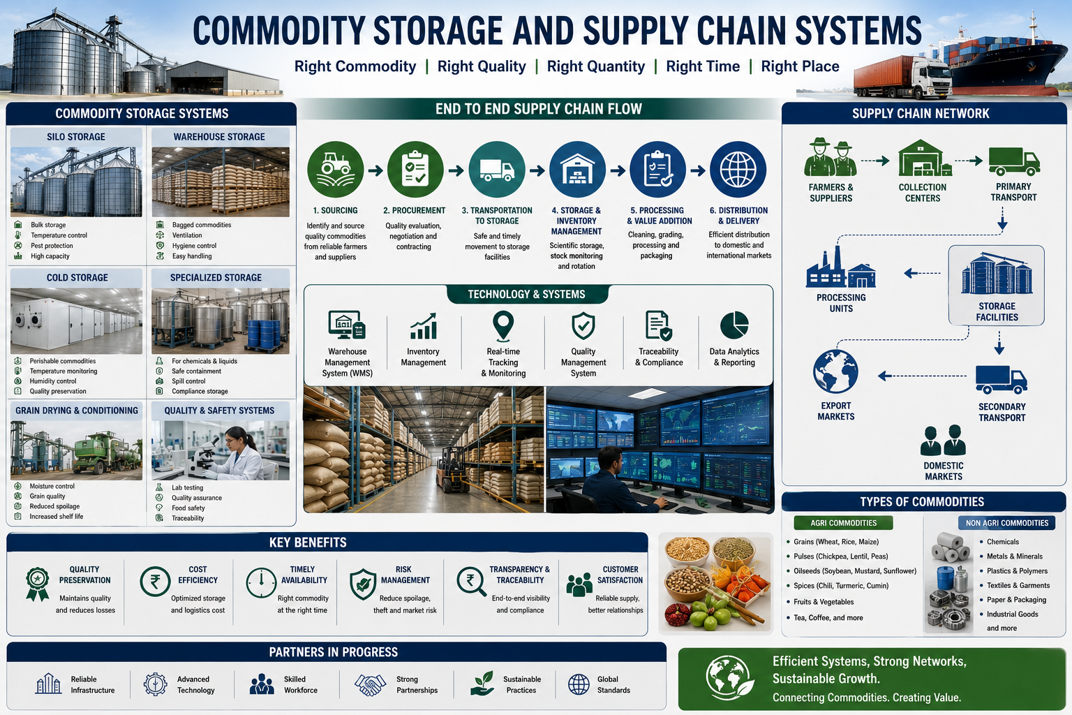 Commodity storage and supply chain systems